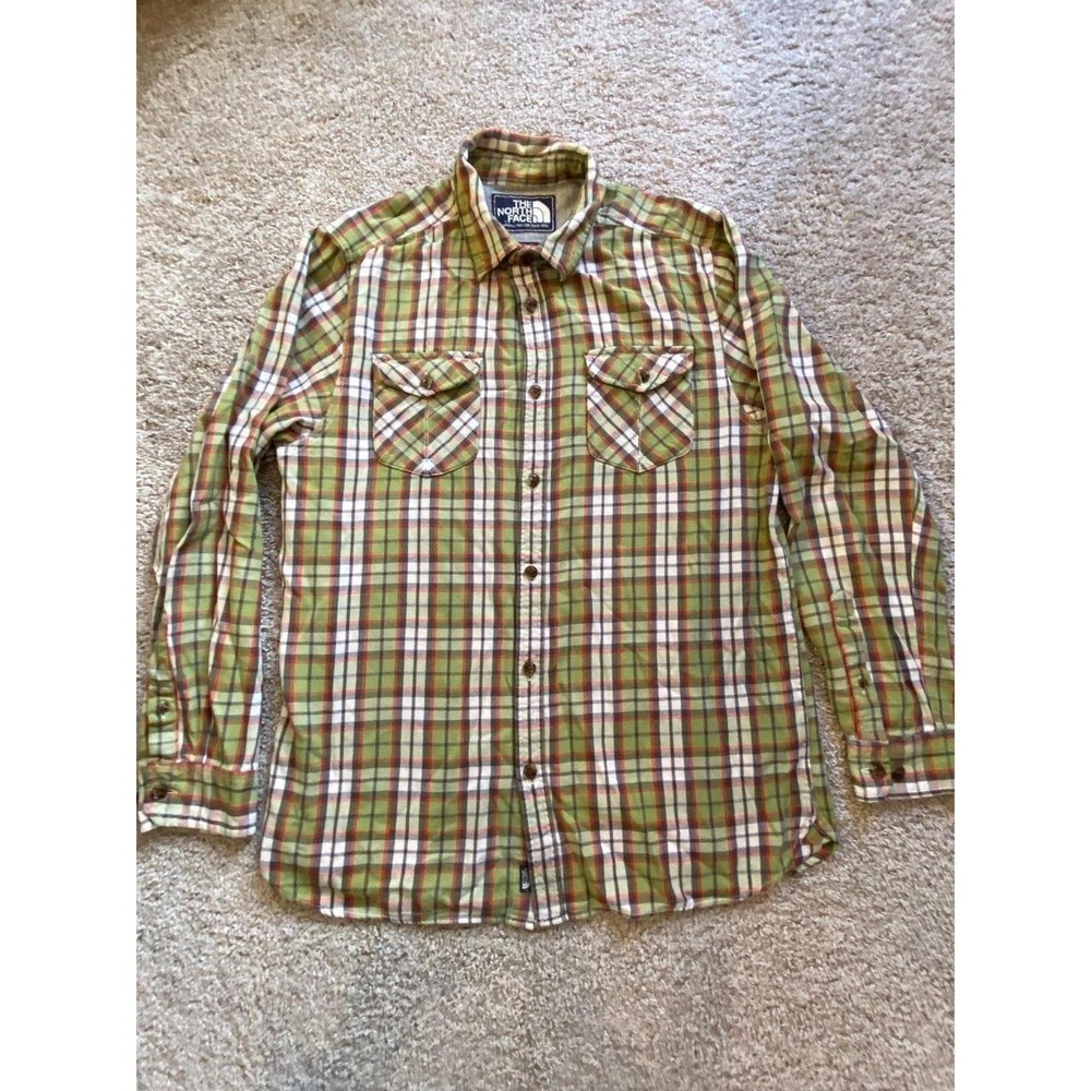 The North Face Shirt Large Men Plaid Flannel Green Long Sleeve Button Up SKU19